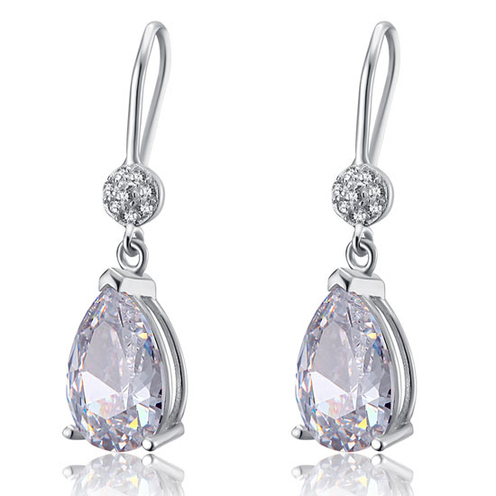 4 Carat Pear Cut Simulated Diamond 925 Sterling Silver Dangle Earrings