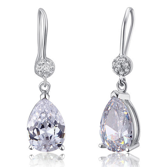 4 Carat Pear Cut Simulated Diamond 925 Sterling Silver Dangle Earrings