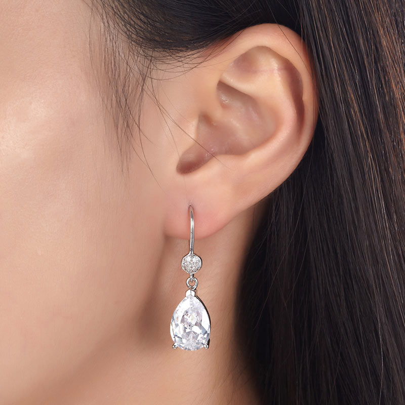 4 Carat Pear Cut Simulated Diamond 925 Sterling Silver Dangle Earrings