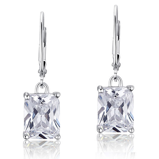 4 Carat Emerald Cut Simulated Diamond 925 Sterling Silver Dangle Earrings