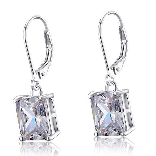 4 Carat Emerald Cut Simulated Diamond 925 Sterling Silver Dangle Earrings