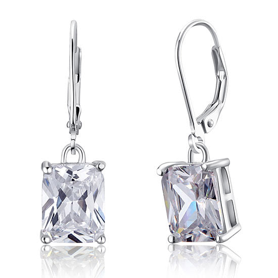 4 Carat Emerald Cut Simulated Diamond 925 Sterling Silver Dangle Earrings