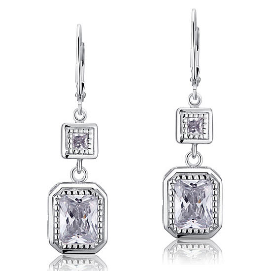 4 Carat Emerald Cut Simulated Diamond 925 Sterling Silver Dangle Earrings