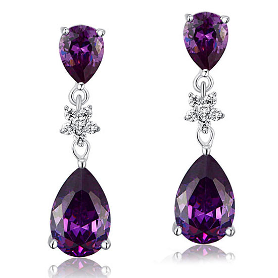 3.5 Carat Purple Pear Cut Simulated Sapphire 925 Sterling Silver Dangle Earrings