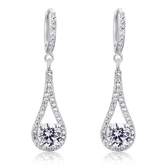 1 Carat Round Cut Solid 925 Sterling Silver Bridal Wedding Dangle Earrings Jewelry