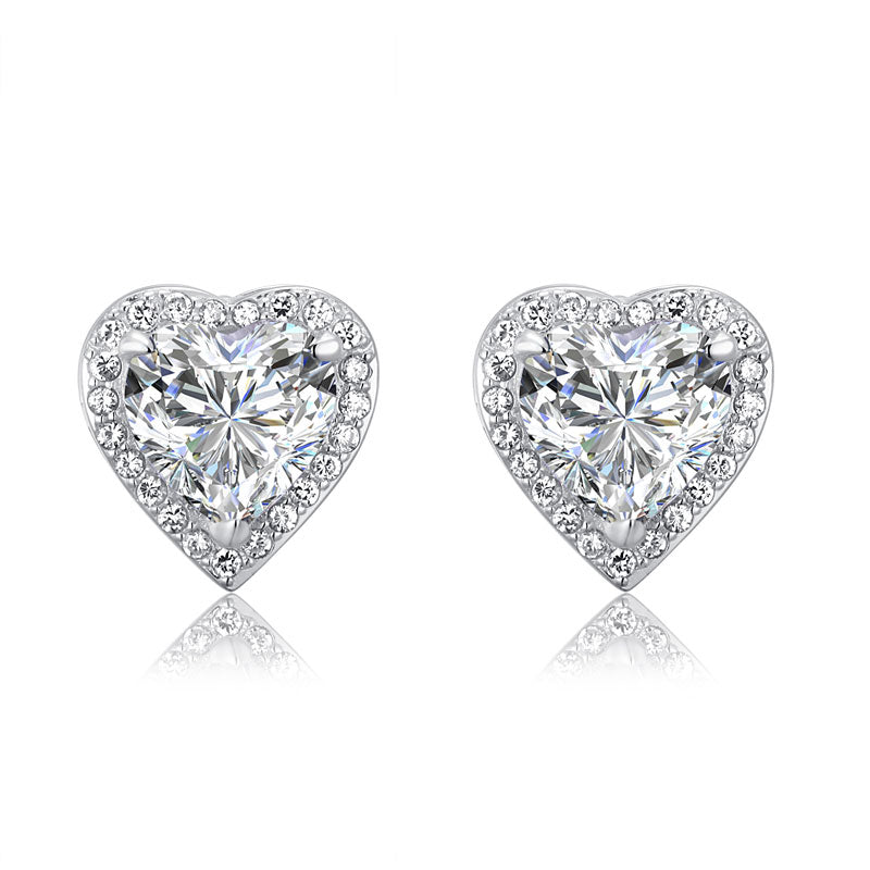 3 Carat Simulated Diamond 925 Sterling Silver Heart Stud Earrings