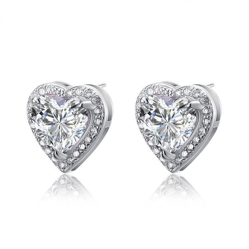 3 Carat Simulated Diamond 925 Sterling Silver Heart Stud Earrings