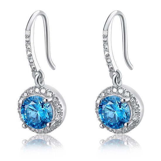 1.5 Carat Simulated Blue Topaz 925 Sterling Silver Dangle Earrings