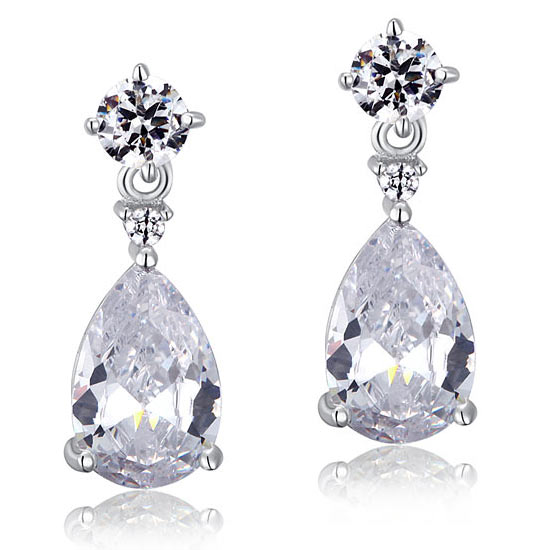 3 Carat Pear Cut Simulated Diamond 925 Sterling Silver Dangle Earrings
