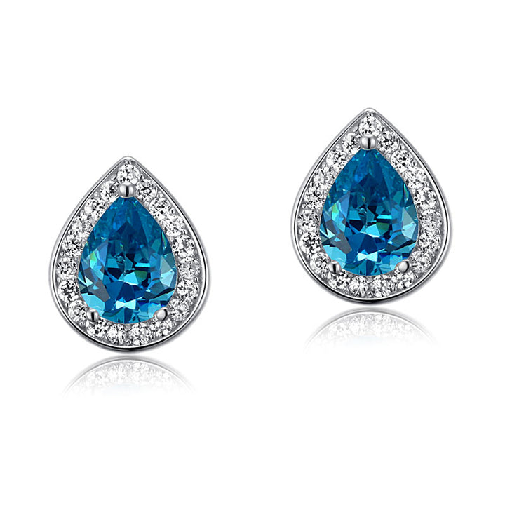 1 Carat Pear Cut Simulated Blue Topaz 925 Sterling Silver Stud Earrings