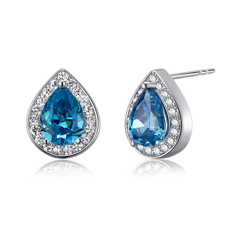 1 Carat Pear Cut Simulated Blue Topaz 925 Sterling Silver Stud Earrings