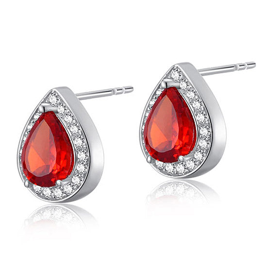 1 Carat Pear Cut Red Simulated Ruby 925 Sterling Silver Stud Earrings