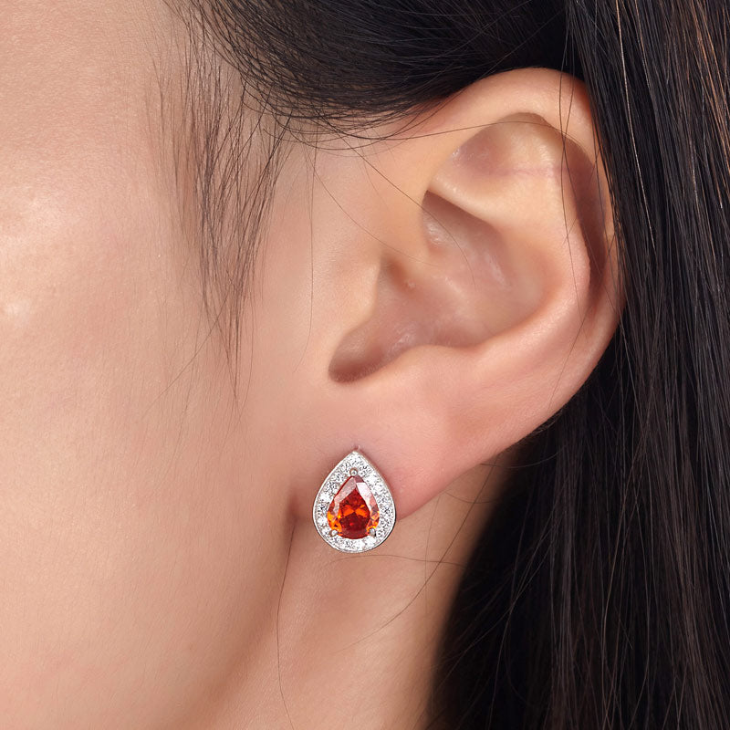 1 Carat Pear Cut Red Simulated Ruby 925 Sterling Silver Stud Earrings