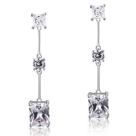 4 Carat Emerald Cut Simulated Diamond  925 Sterling Silver Dangle Earrings