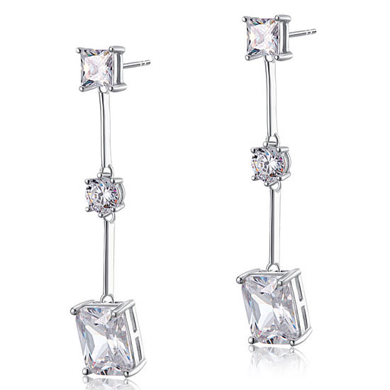 4 Carat Emerald Cut Simulated Diamond  925 Sterling Silver Dangle Earrings