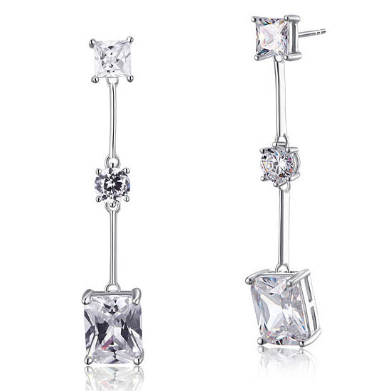 4 Carat Emerald Cut Simulated Diamond  925 Sterling Silver Dangle Earrings