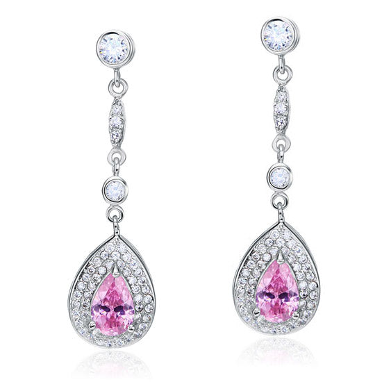 1.5 Carat Pear Cut Pink Simulated Sapphire 925 Sterling Silver Dangle Earrings