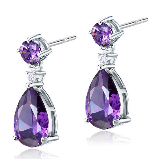 3 Carat Pear Cut Simulated Purple Sapphire 925 Sterling Silver Dangle Earrings