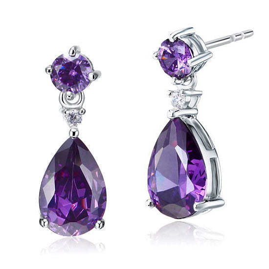 3 Carat Pear Cut Simulated Purple Sapphire 925 Sterling Silver Dangle Earrings
