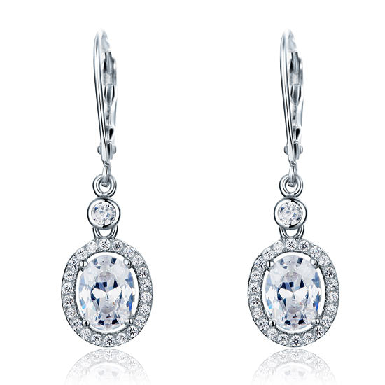 1.5 Carat Oval Cut Simulated Diamond 925 Sterling Silver Dangle Earrings