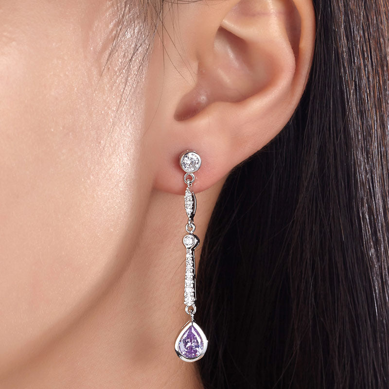 Purple Simulated Sapphire 925 Sterling Silver Dangle Earrings