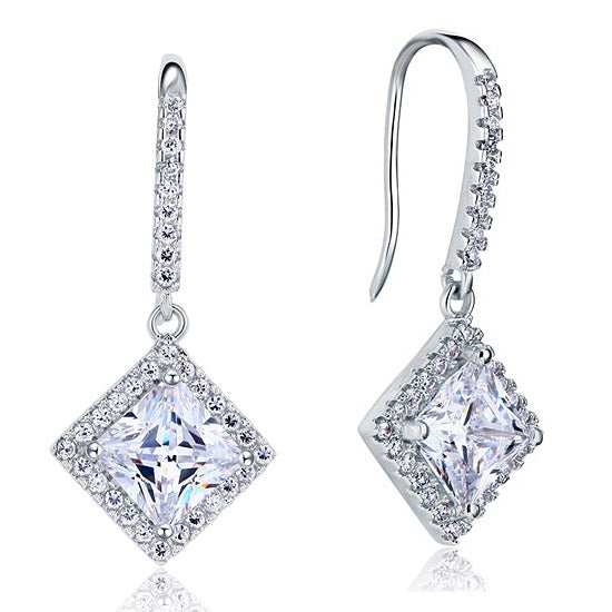 3 Carat Simulated Princess Cut Diamond Dangle Drop Sterling 925 Silver Earrings