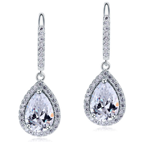 2 Carat Simulated Pear Cut Diamond Dangle Drop Sterling 925 Silver Earrings