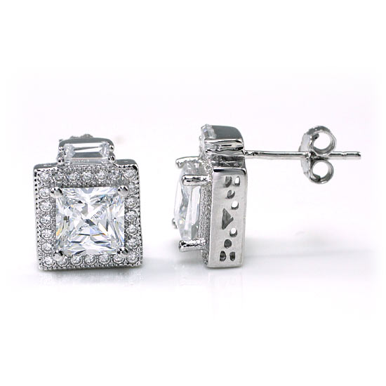 2 Carat Simulated Diamond Vintage Style Stud 925 Sterling Silver Earrings