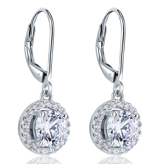 Simulated Diamond Dangle Drop Sterling 925 Silver Earrings