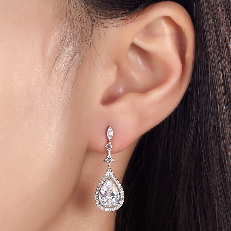 Pear Cut Simulated Diamond Vintage Dangle 925 Sterling Silver Earrings