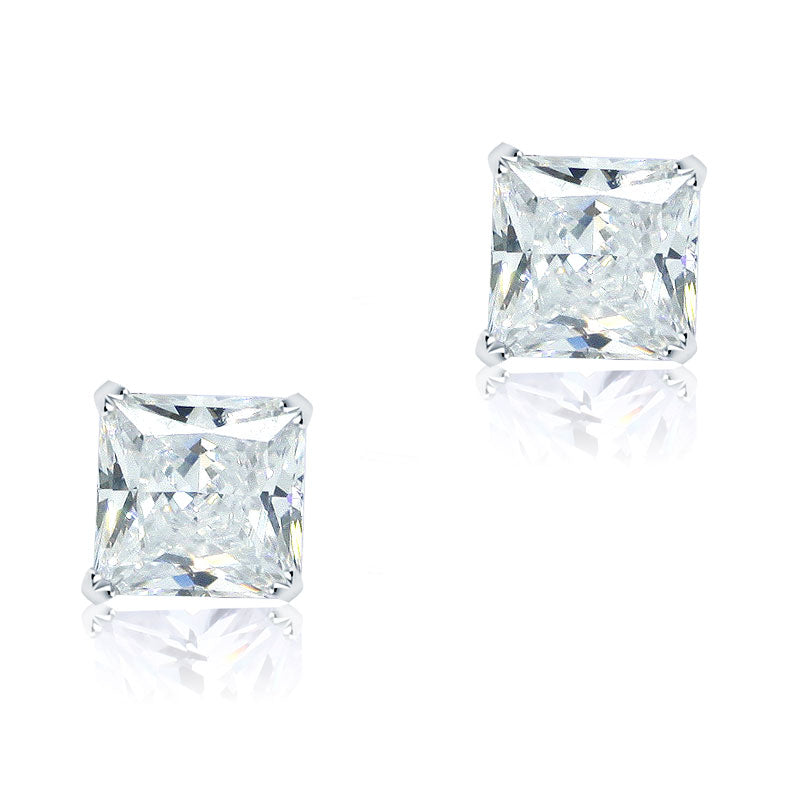 925 Sterling Silver Stud Earrings 1 Carat Princess Cut Simulated Diamond