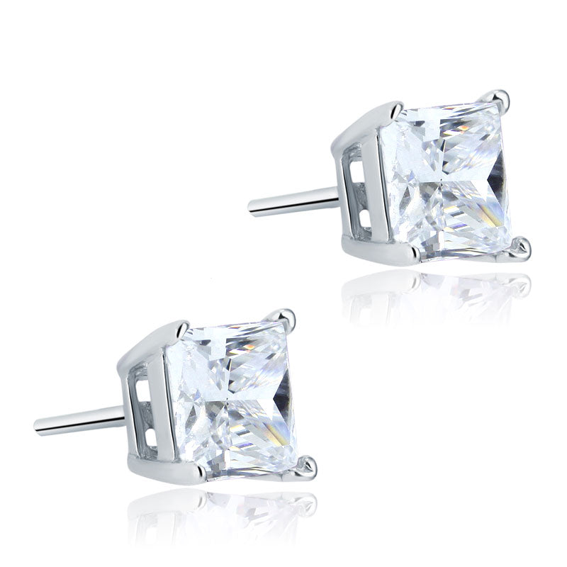 925 Sterling Silver Stud Earrings 1 Carat Princess Cut Simulated Diamond