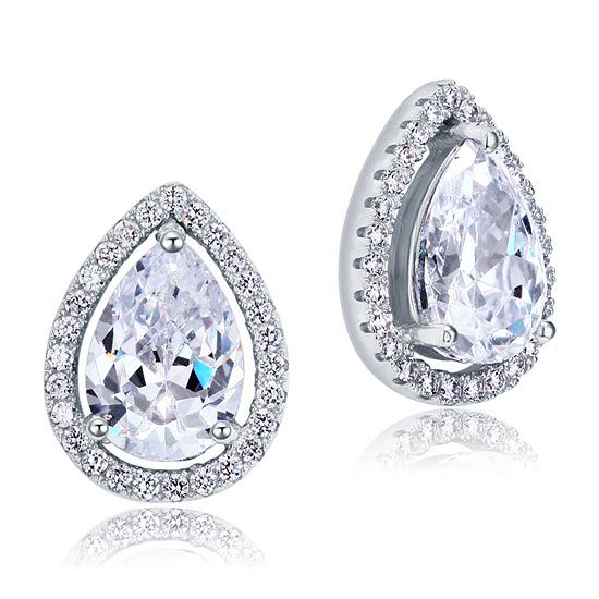 4 Carat Pear Cut Simulated Diamond Stud 925 Sterling Silver Earrings Jewelry