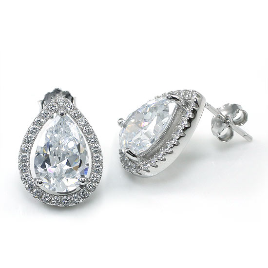 4 Carat Pear Cut Simulated Diamond Stud 925 Sterling Silver Earrings Jewelry