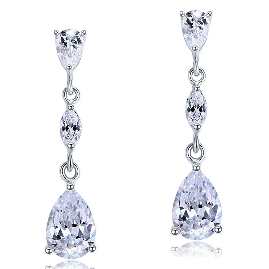 2 Carat Simulated Pear Cut Diamond Dangle Drop Sterling 925 Silver Earrings