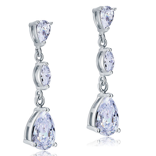 2 Carat Simulated Pear Cut Diamond Dangle Drop Sterling 925 Silver Earrings