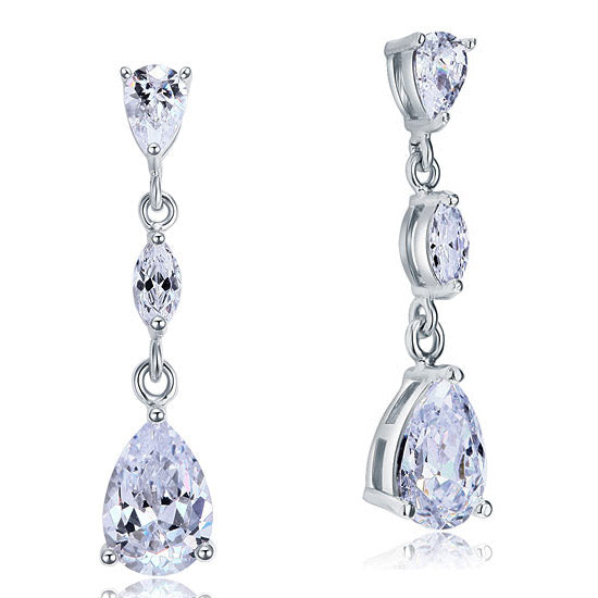 2 Carat Simulated Pear Cut Diamond Dangle Drop Sterling 925 Silver Earrings