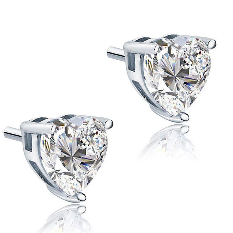 4 Carat Heart Cut Simulated Diamond Stud 925 Sterling Silver Earrings