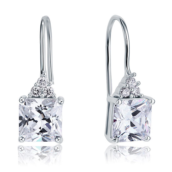 2 Carat Princess Cut Simulated Diamond Dangle Drop 925 Sterling Silver Earrings