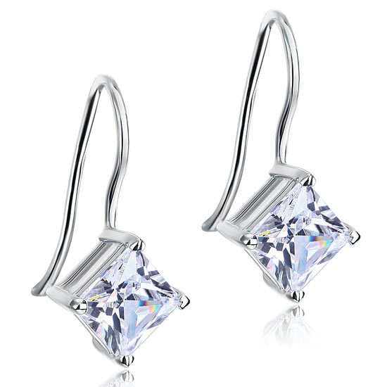 1.5 Carat Princess Cut Simulated Diamond Dangle Drop 925 Sterling Silver Earrings