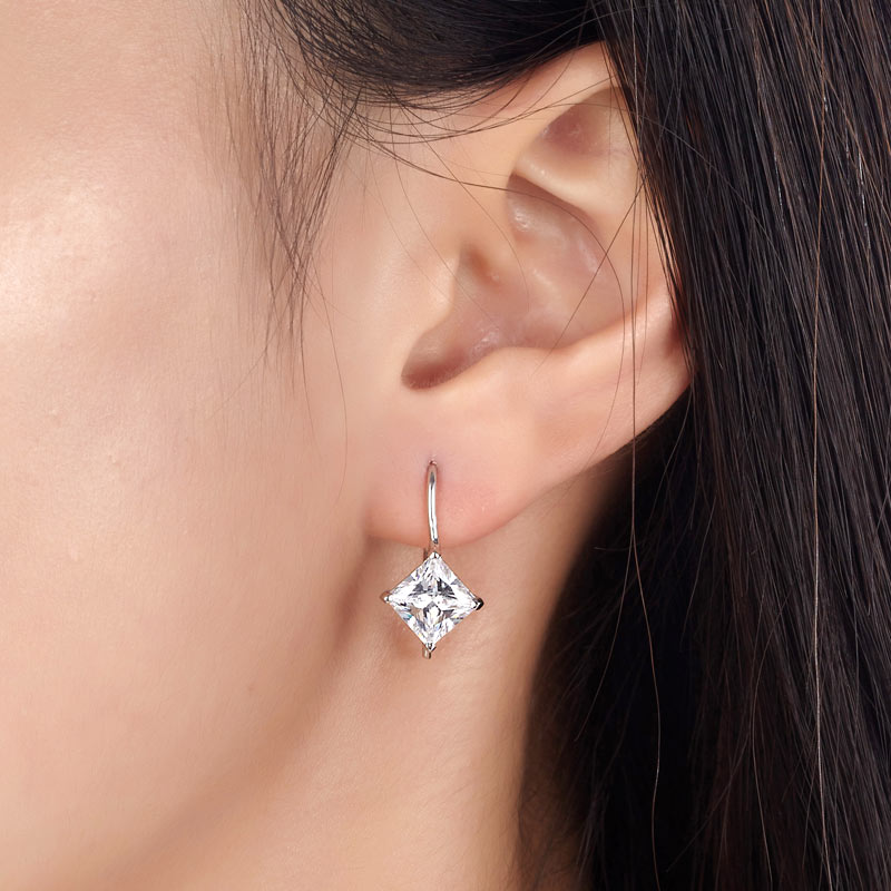 1.5 Carat Princess Cut Simulated Diamond Dangle Drop 925 Sterling Silver Earrings