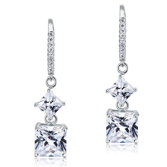 2 Carat Princess Cut Simulated Diamond Dangle Drop 925 Sterling Silver Earrings