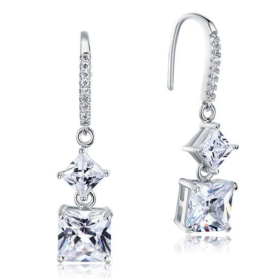 2 Carat Princess Cut Simulated Diamond Dangle Drop 925 Sterling Silver Earrings