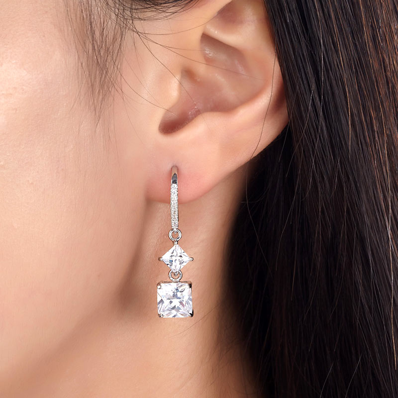 2 Carat Princess Cut Simulated Diamond Dangle Drop 925 Sterling Silver Earrings