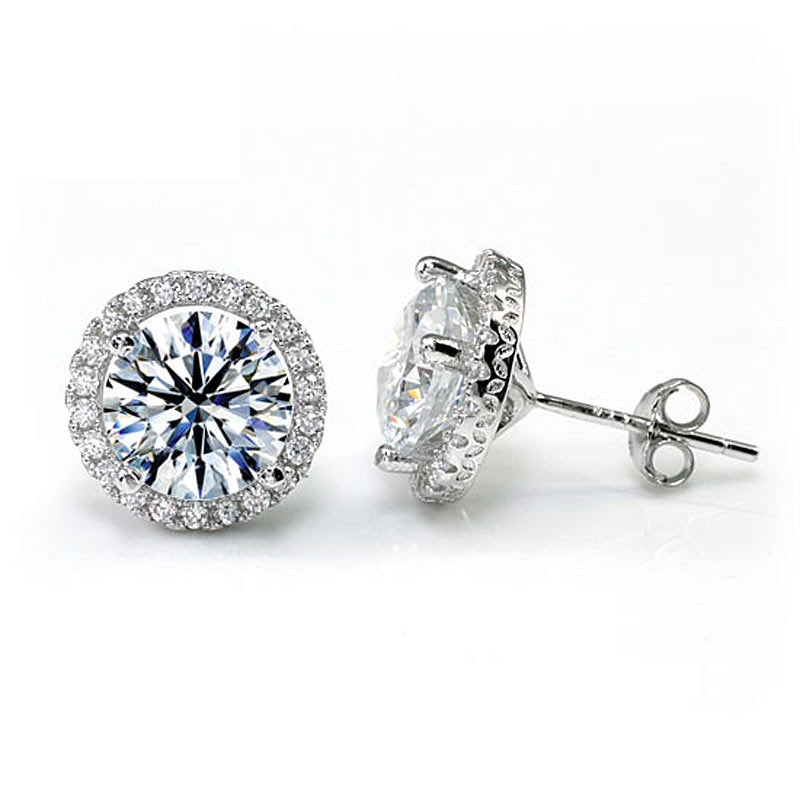2 Carat Round Cut Simulated Diamond Halo Stud 925 Sterling Silver Earrings