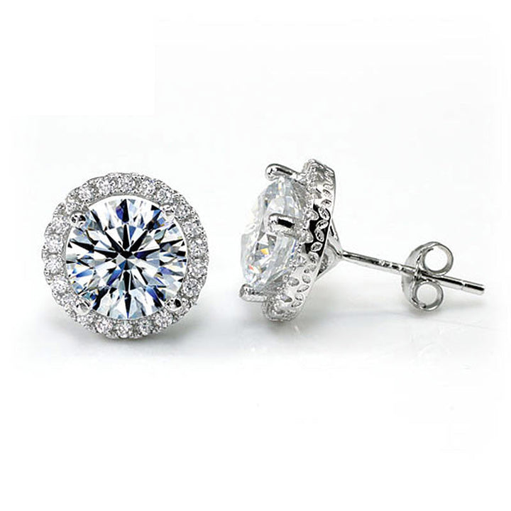 2 Carat Round Cut Simulated Diamond Halo Stud 925 Sterling Silver Earrings