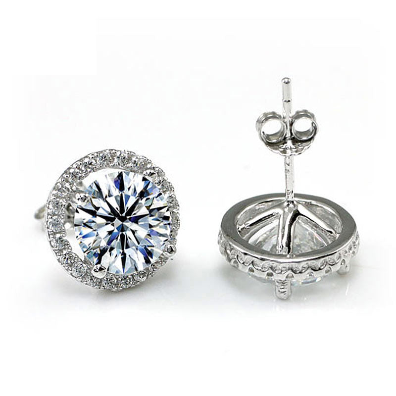 2 Carat Round Cut Simulated Diamond Halo Stud 925 Sterling Silver Earrings