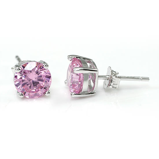 1 Carat Pink Simulated Sapphire 925 Sterling Silver Stud Earrings