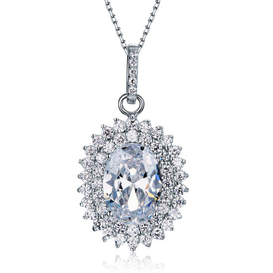 6 Carat Oval Cut Simulated Diamond Sterling 925 Silver Flower Pendant Necklace