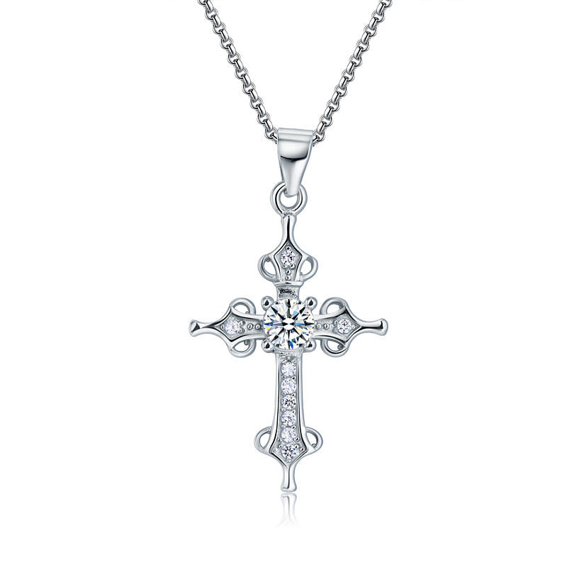 925 Sterling Silver Cross Pendant Necklace Round Cut Simulated Diamond Jewelry